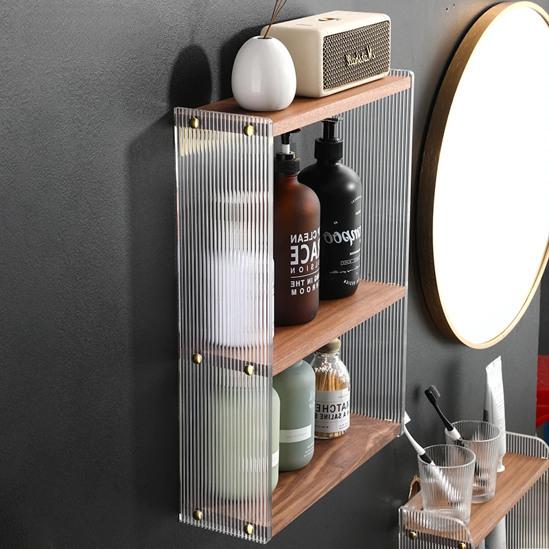 Light Luxury Solid Wood Bathroom Multi-Layer Bathroom Storage Rack Wall-Mounted Acrylic Niche Shampoo Shower Gel Storage Rack
