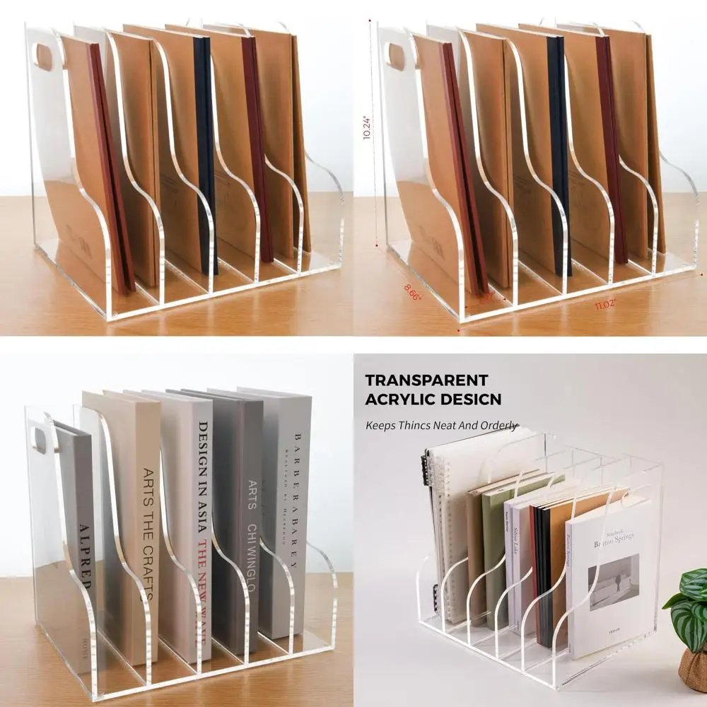

Clear Acrylic 5-Compartment Desk Organizer for Magazines, Binders, Notebooks, and Envelopes - Multi-Purpose Storage Solution