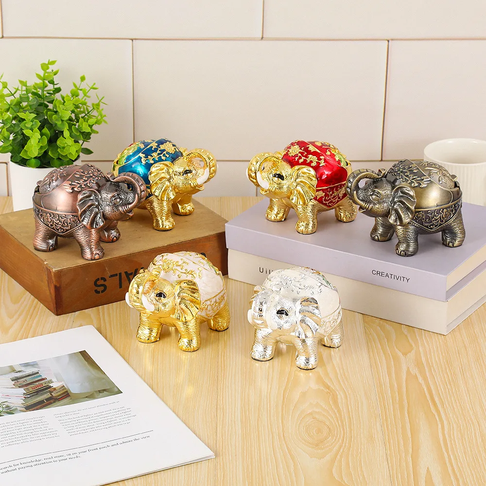 European-style elephant ashtray household living room creative personality light luxury cute cover anti-drop anti-fly ash