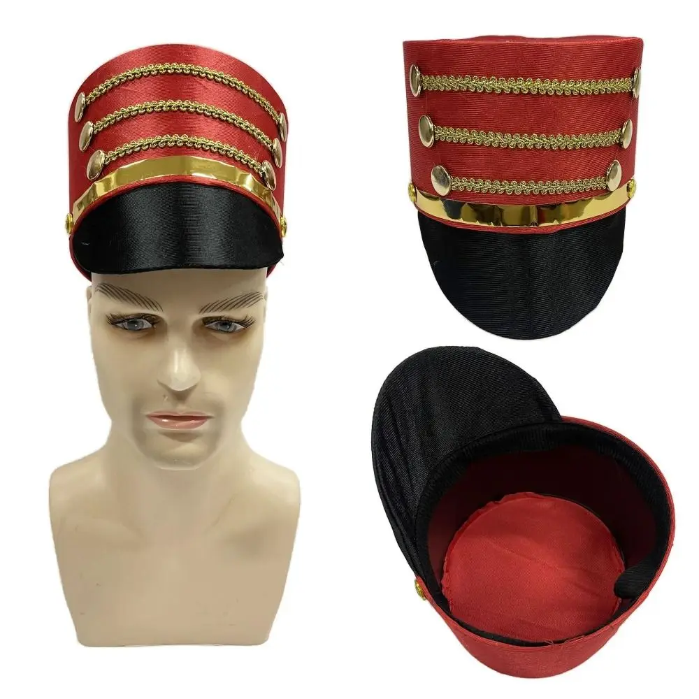 Hat-nutcrackers Marching Band Hat Gold Trim Strips Skin-friendly Drum Major Master Hats Photography Cosplay Show Soldier Top Cap