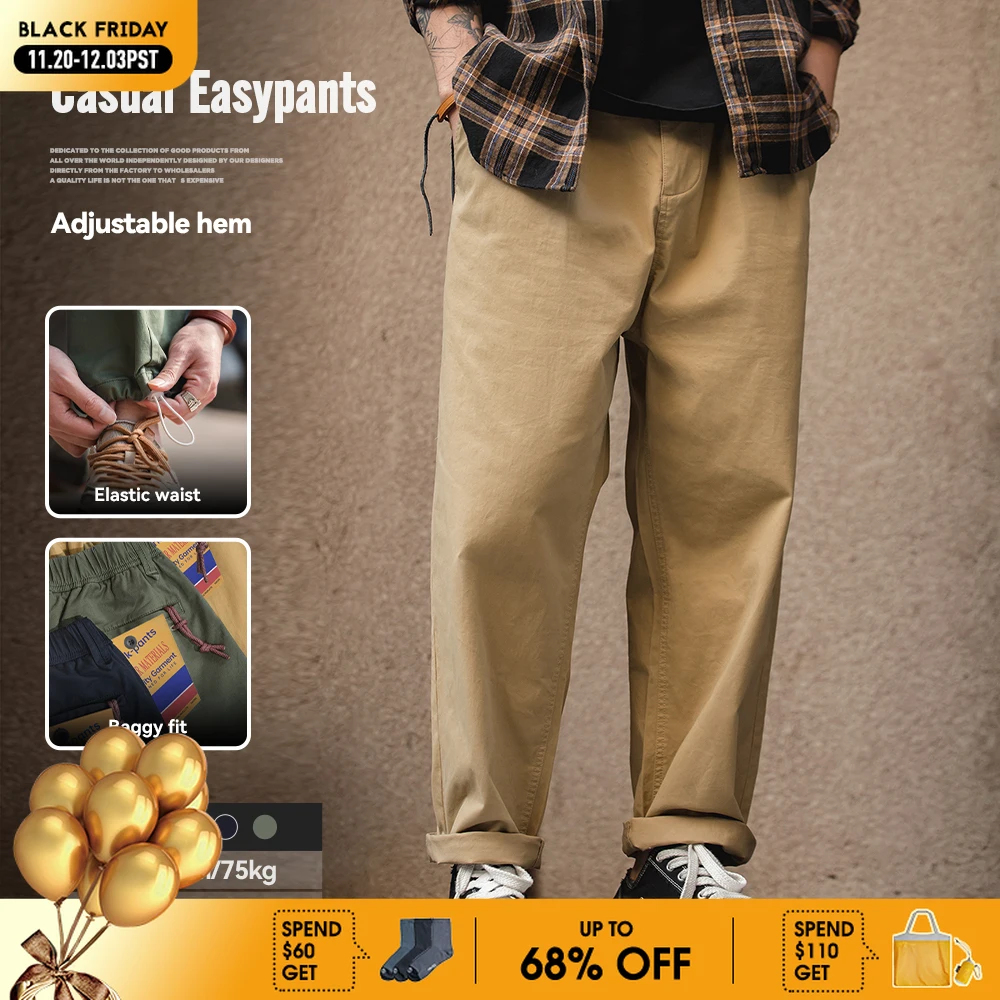 

Maden винтажные легкие брюки цвета хаки, мужские повседневные прямые брюки с эластичной резинкой на талии, брюки для скейтбординга, брюки для бега с завязками на щиколотке