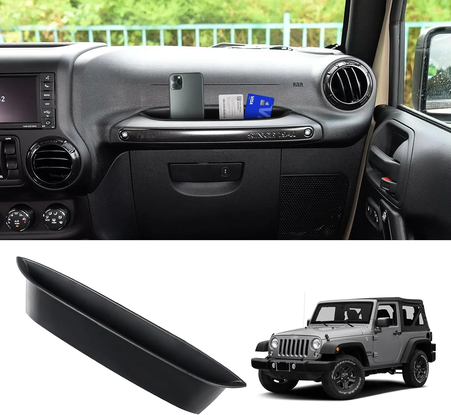 

Passenger Storage Tray Organizer Compatible with 2011-2017 Jeep Wrangler JK JKU Interior Grab Handle Accessories