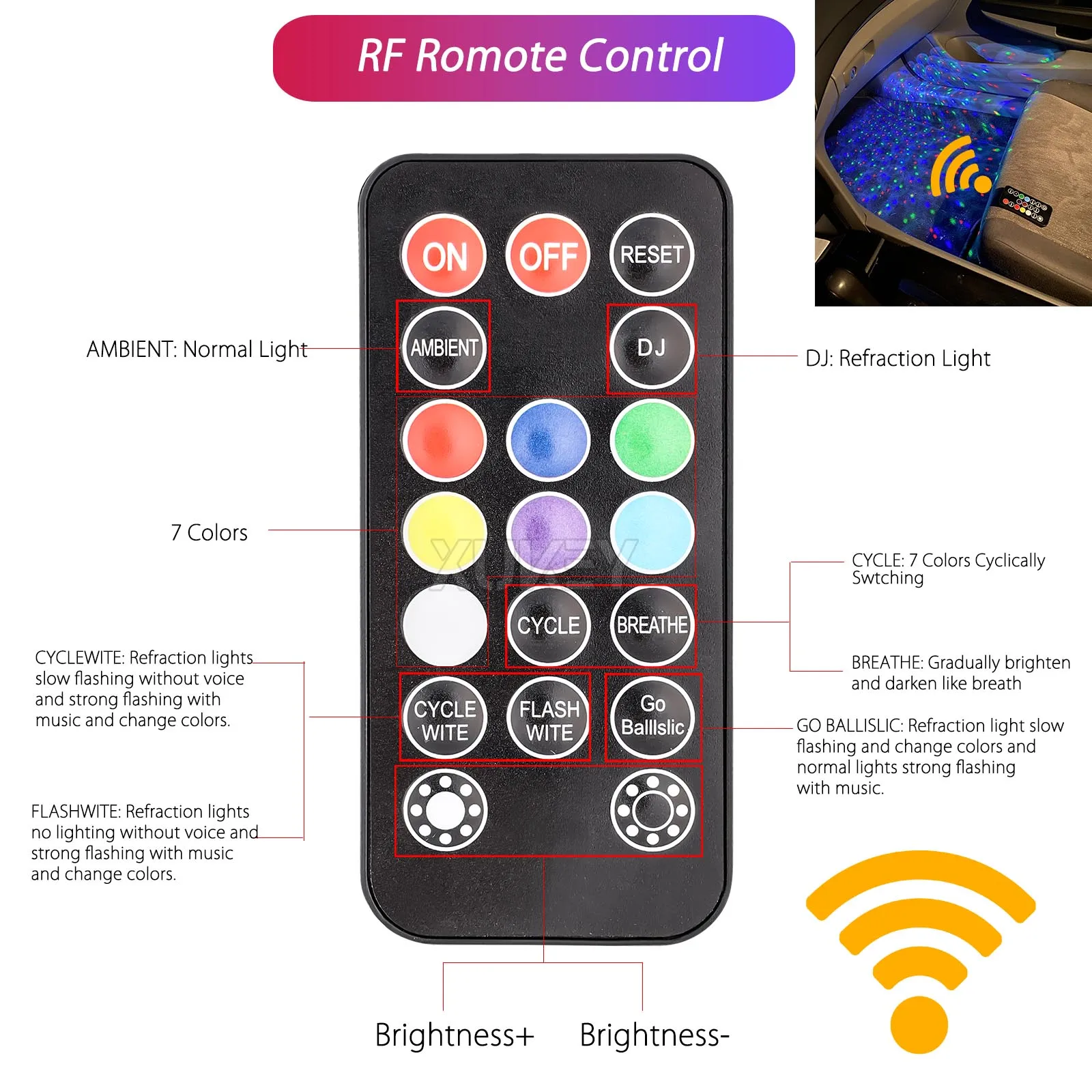 Oplaadbare Auto Interieur Licht Draadloze Rgb Sfeer Neon Accent Light Kits Op Afstand Muziek Sync Controle Starry Sfeerverlichting