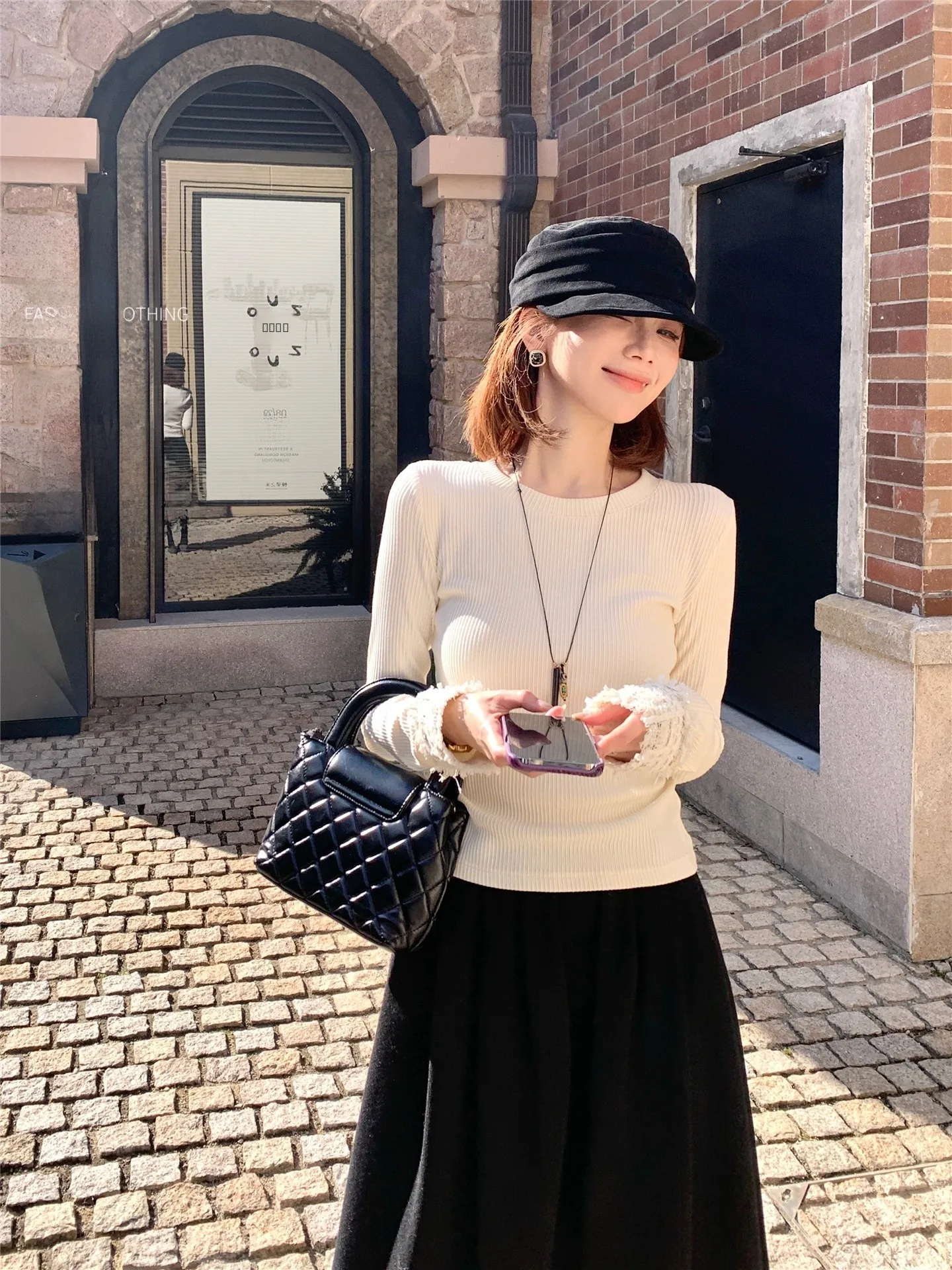 

Трикотажный джемпер Slim Fit с кружевом, корейская версия, с длинным рукавом, круглым вырезом, для женщин, осенне-зимняя коллекция, обеспечивает тепло