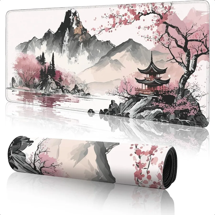 

Watercolor Cherry Blossom Large Gaming Mouse PadMouse Pad Gaming 31.5 x 11.8 in Mouse Mat Desk Pad Large Desk Mat Extended Keyb