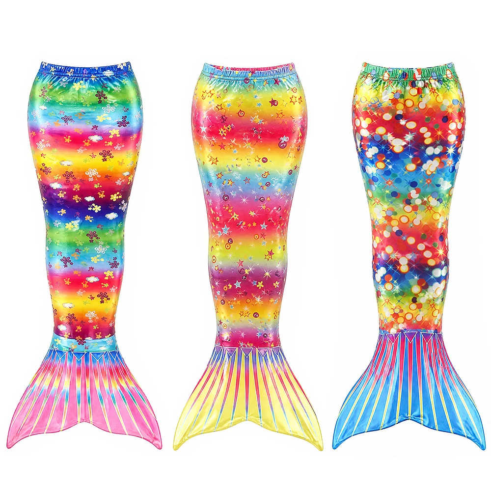 Conjunto de tres piezas de sirena para niñas con estampado de estrellas y flores, falda de cola de princesa, conjunto para fotos de playa
