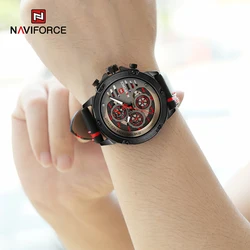 NAVIFORCE Watches for Men Genuine Leather Strap Military Sports Waterproof Wristwatch Business Quartz Multi-Function Male Clocks