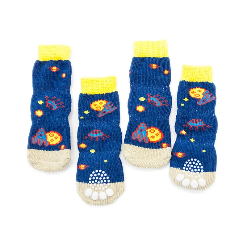 Small Medium Dog Cat Socks Cartton Design 4pcs/Set Soft Indoor Shoes Autumn/Winter for Pet Puppy