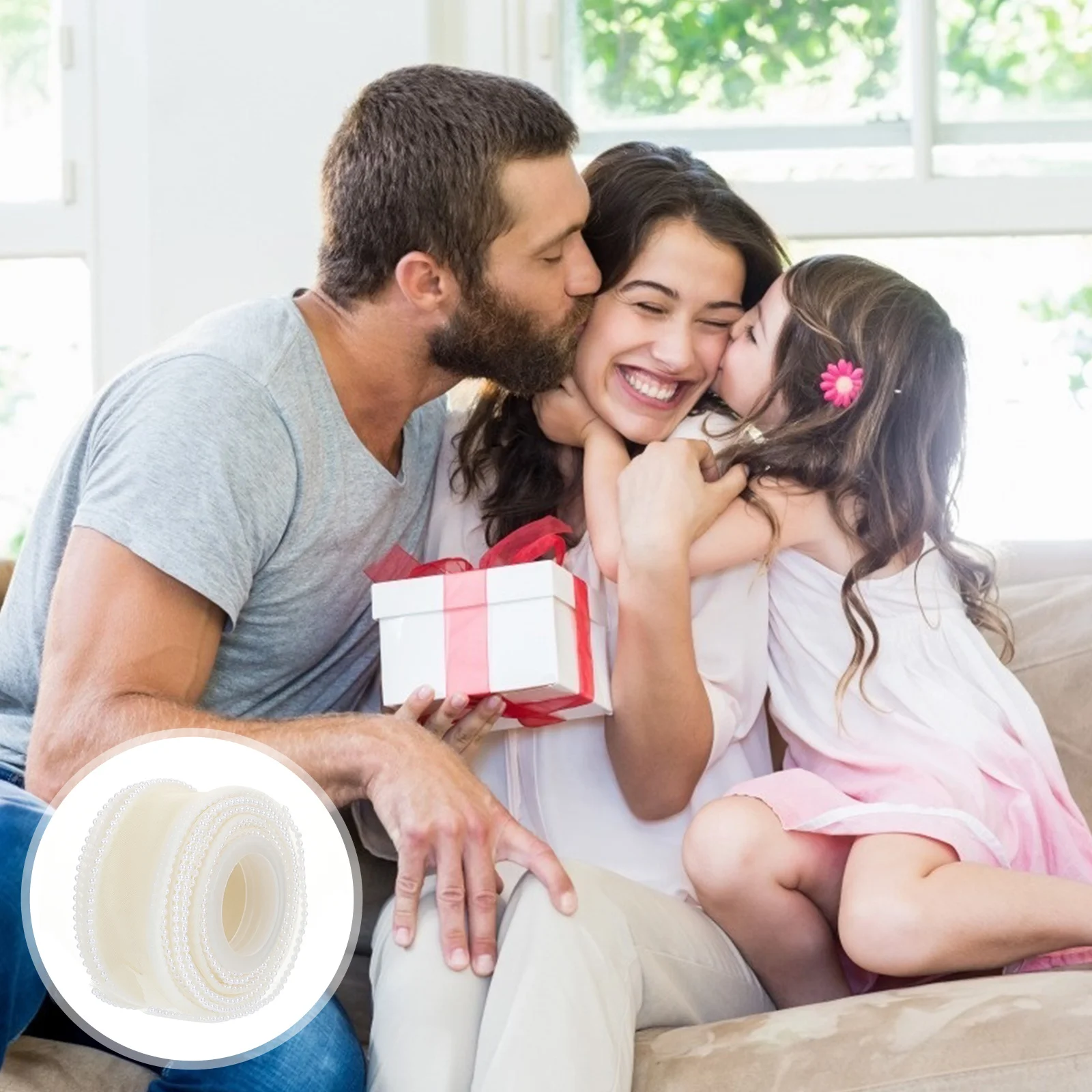 1 Roll Shiny Pearl Edging Ribbon for Flower Packaging Material Gift Box Decorative Ribbon for DIY Craft Sewing Handicrafts