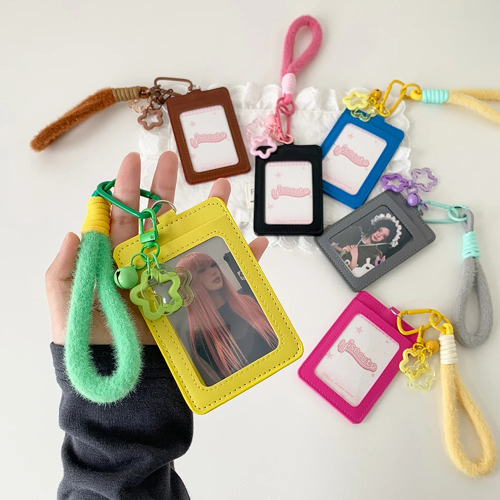 

Korean Style Simple Solid Color Hanging Rope Card Holder Cute Girl Idol 3In Photo Card Sleeve Student Campus Card Card Bag