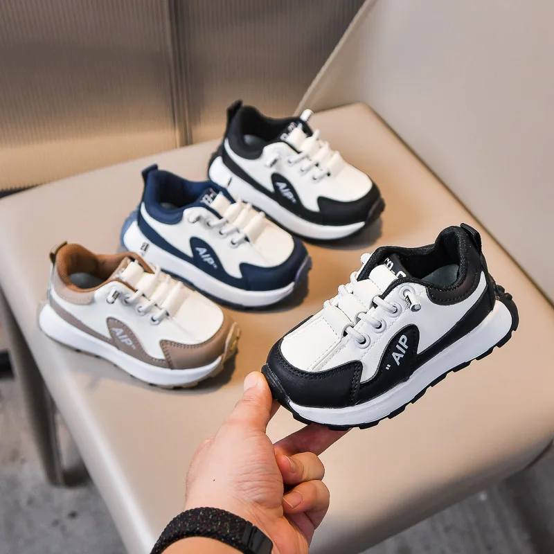 Children's Small White Shoes Spring and Autumn New Boys Leather Soft Bottom Buckle Sneakers Girls Shoes.