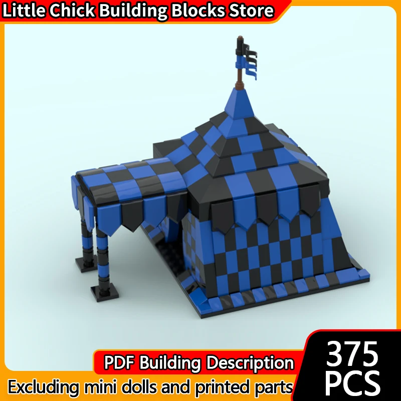 

Средневековый замок, модель MOC, строительные кирпичи, большая синяя и черная палатка, модульная технология, детские праздничные подарки, сборка игрушек, костюм