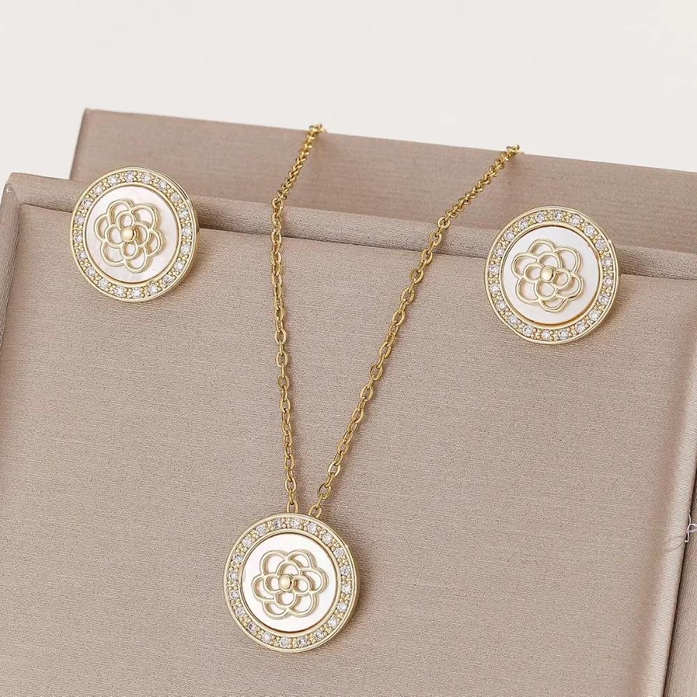 Simple, High-quality, Light And Luxurious, Simple Full Zirconium Micro-encrusted Earrings And Necklace 2-piece Set