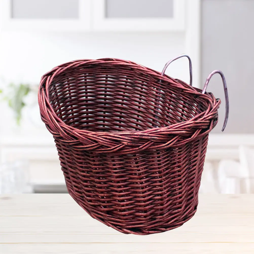 

Detachable Front Handlebar Willow Bike Basket Brown Handmade Natural Rattan Bicycle Storage Basket Lightweight Easy Installation