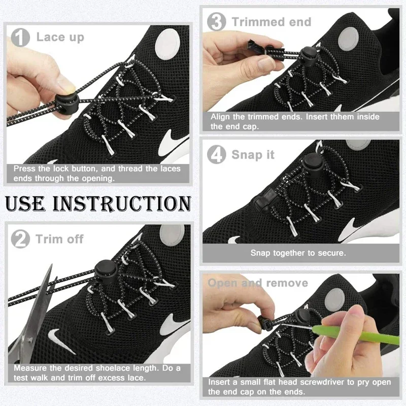 1 Pair of No Tie ShoesLaces Rubber Round Spring Lock Elastic Sneaker Shoelaces Laces Accessories Suitable for Kids Adult Lazy