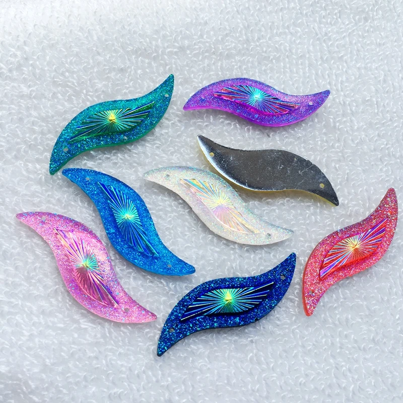 8pcs/Lot, 15*47mm Crystal AB Resin Flat Back S-shaped Rhinestone Sew On Stones Strass -Y811