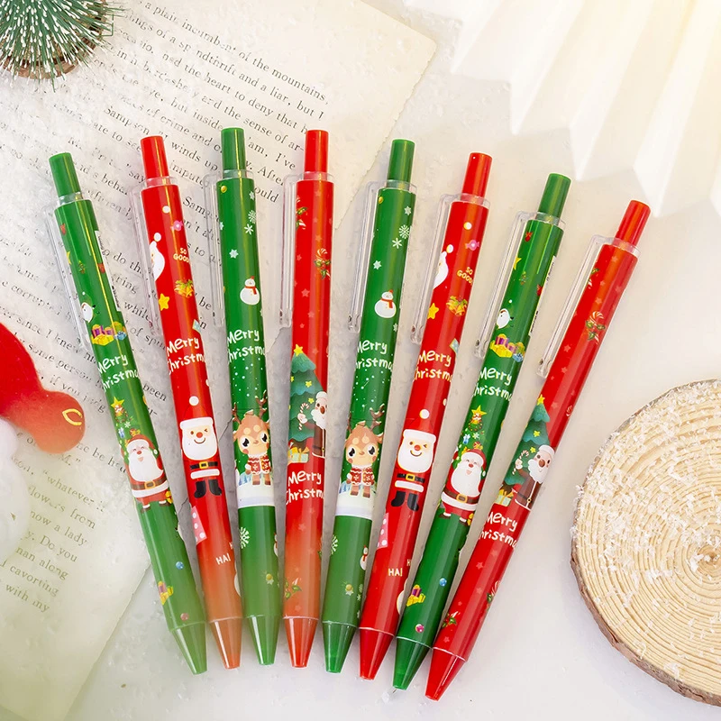 Stylos à pression de Noël mignons, stylos de dessin animé, stylos à séchage rapide, fournitures scolaires, papeterie pour étudiants, cadeaux de fête de Noël, 10 pièces