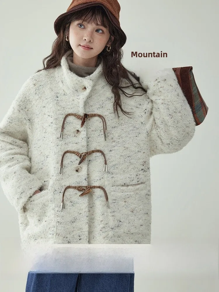 

AMUU оригинальная шерстяная теплая верхняя одежда в горошек с воротником-стойкой на пуговицах для женщин, зимняя одежда Thiened Long Sve Casual Jaet