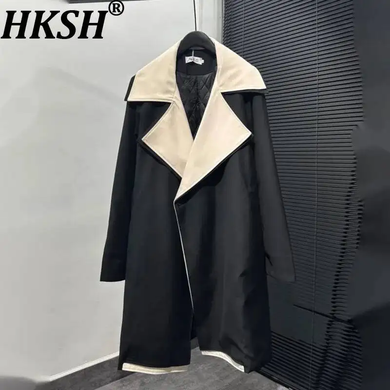 HKSH Niche Design Color-Block Patchwork Fake Two-Piece Trench Winter Men Tide Dark Loose Lazy Thicken Cotton-Padded Coat HK15740