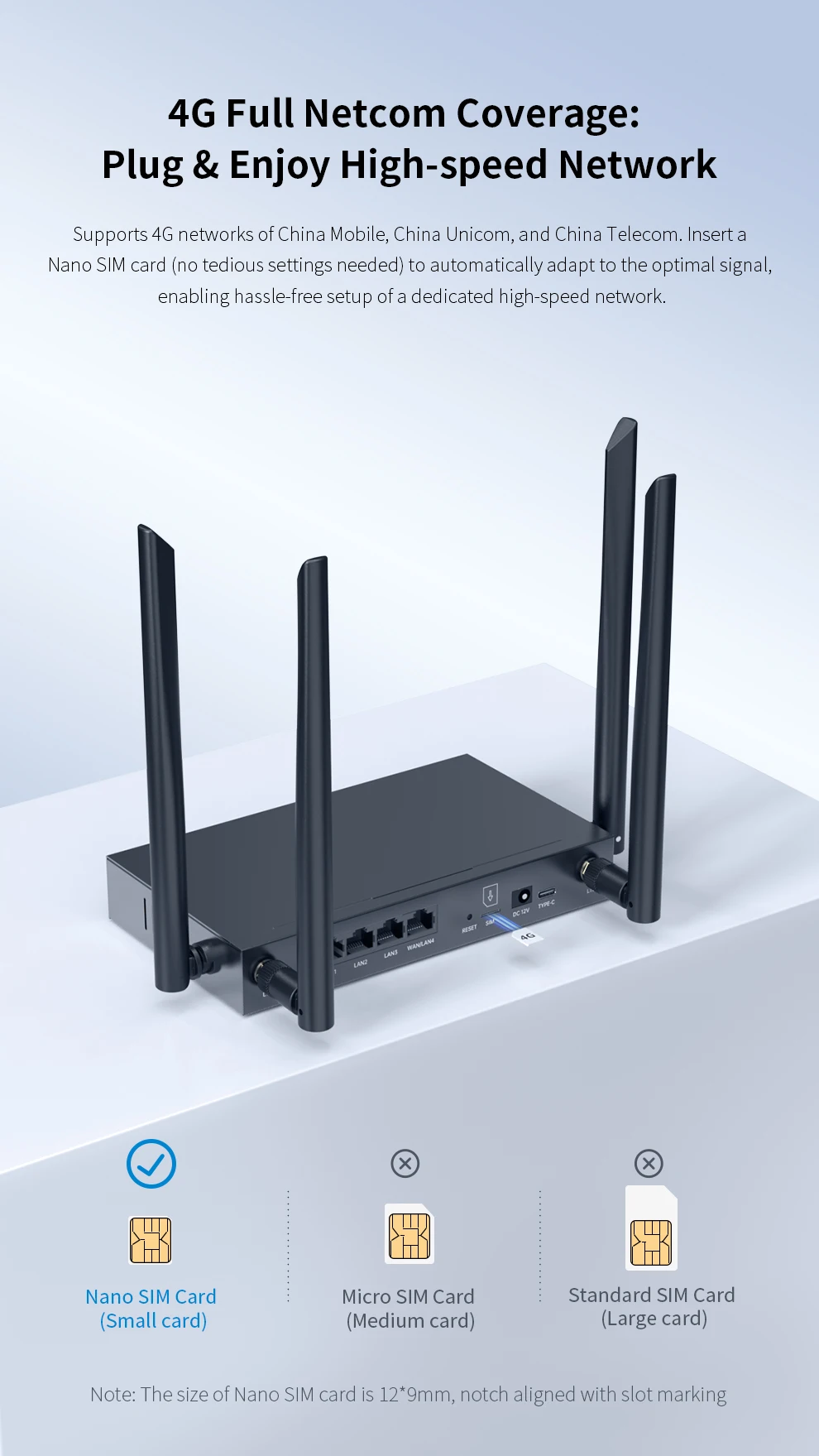 Comfast 4G Wireless Router Modem Wifi Sim Card 300Mbps LAN WAN 4GHz 2.4GHz Antenna Signal Booster Network Router for Home House