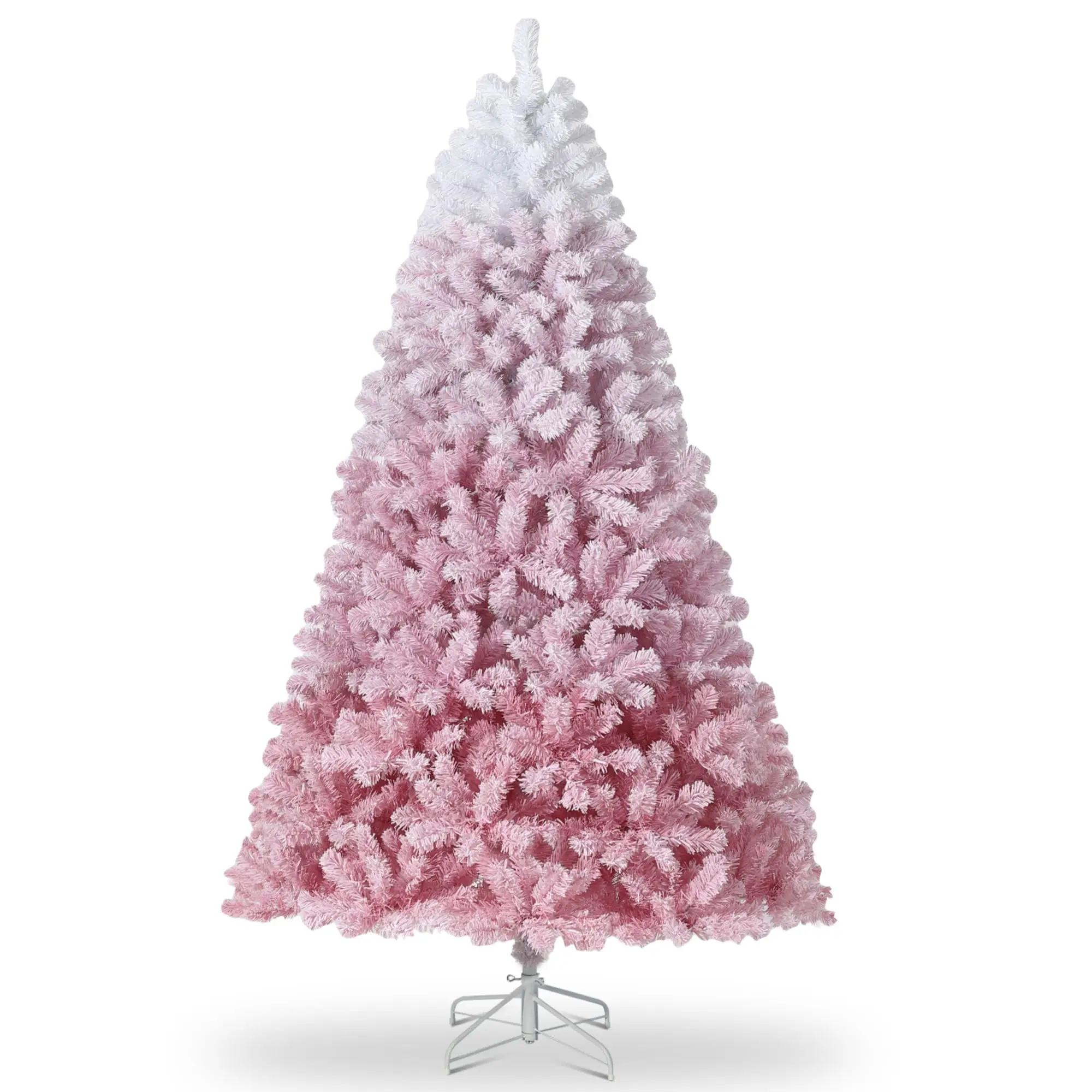 6FT/7.5FT Pre-Lit Pink Ombre Snow-Flocked Artificial Christmas Tree Warm White LED Lights - 9FT Realistic Branch Advice - Metal Stand - Indoor/Outdoor Holiday Decor