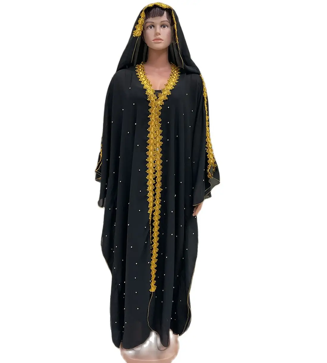 

New Style Classic Design African Women Clothing Dashiki Abaya Fashion Chiffon Sequins Bat Sleeve Loose Dress Free Size Oen Piece