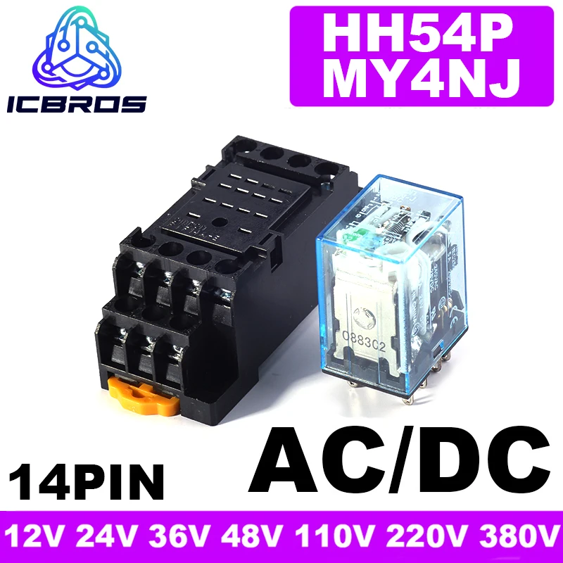 1 Set MY4NJ MY4 MY4N-J HH54P Small Electromagnetic Power Relay DC12V  24V AC110V 220V Coil DIN Rail 14 Pins +Base Mini Relay