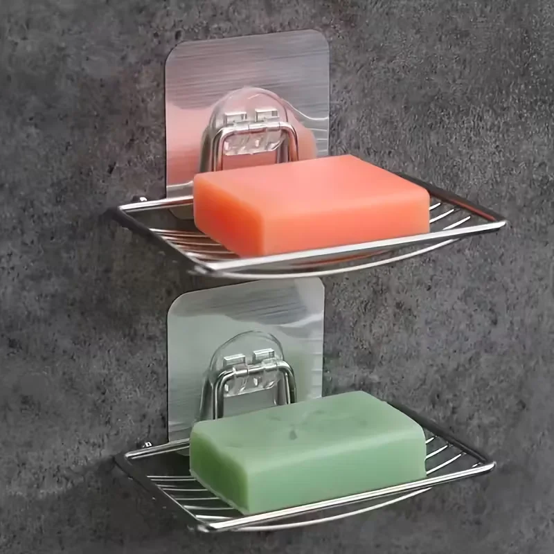 Wall-Mounted Soap Dish No-Drill Hanging Soap Holder Drainable Storage Bathroom Shelf Organizer Soap Tray Soap Stand