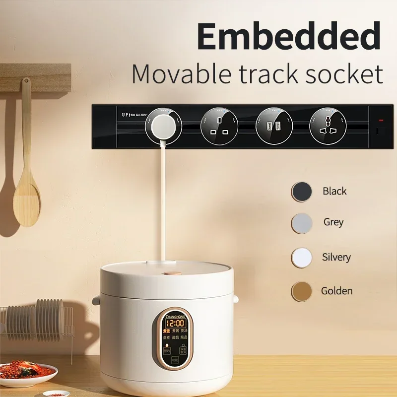 Embedded Track Socket With USB, Movable Slide Rail, Concealed Power Rail Type Plug-In Dining Cabinet Socket, Household Kitchen