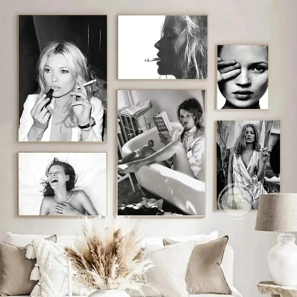 Vintage Sexy Supermodel Kate Moss Poster Smoking Canvas Painting Print Wall Art Feminist Fashion Wall Art Picture Hoom Decor