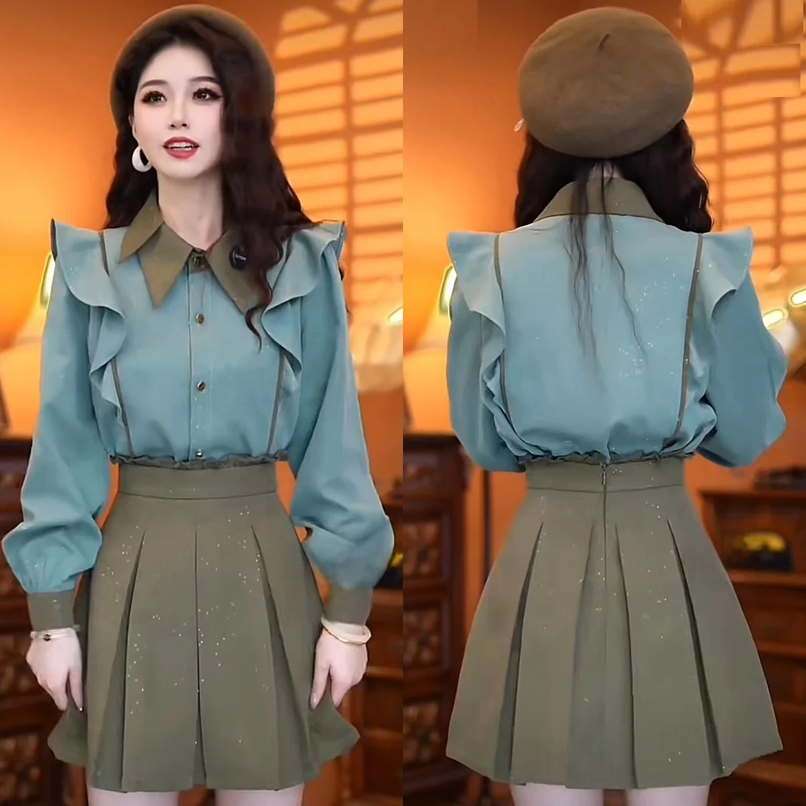 Damen Long Sve irt Thiened Patchwork Farbe Schlichtes Design Frühling Herbst Street Sle Loose Fit Bubble Sve Polyester