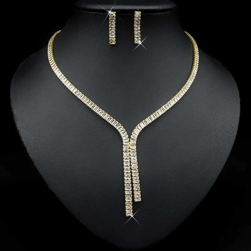 

Gem necklace summer snake bone chain ins cold wind simple zircon fringed earrings set 925 silver needle jewelry