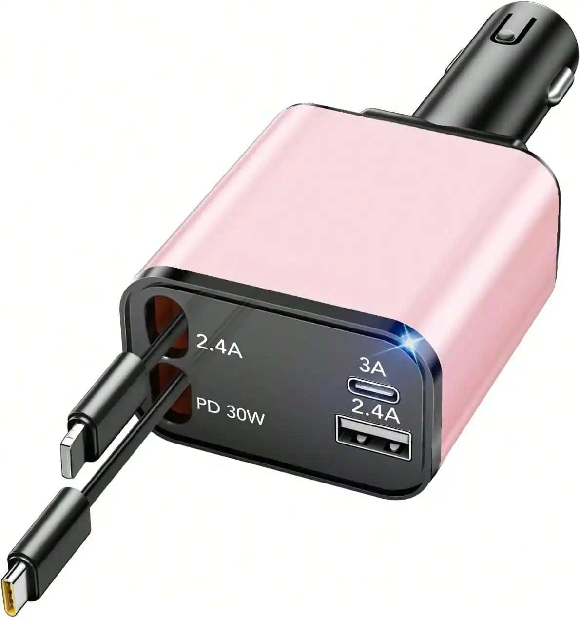 Retractable Car Charger, 4 In 1 Super Fast Vehicle Phone Charger Adapter, Auto Cellphone Charging Accessories With Dual Type C Cables & 2 USB Ports, Universal For SUV,Car Acessesories,Car Decor,Car Stuff,Car Accesories Interior Woman,Car Essentials