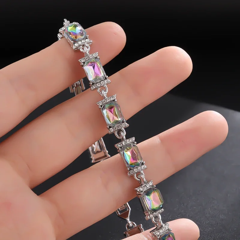 Bohemian Style Square Crystal Zirconia Single Row Tennis Bracelet for Women Elegant Fashion Prom Party Birthday Jewelry Gift