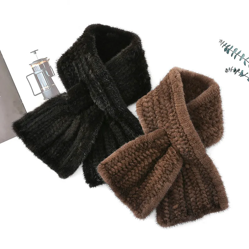 Real Mink Fur Scarf Men and Women Warm Densely Woven Fur Neck Warmer for Fall Winter Double-Sided Plush with Fishtail  scarves