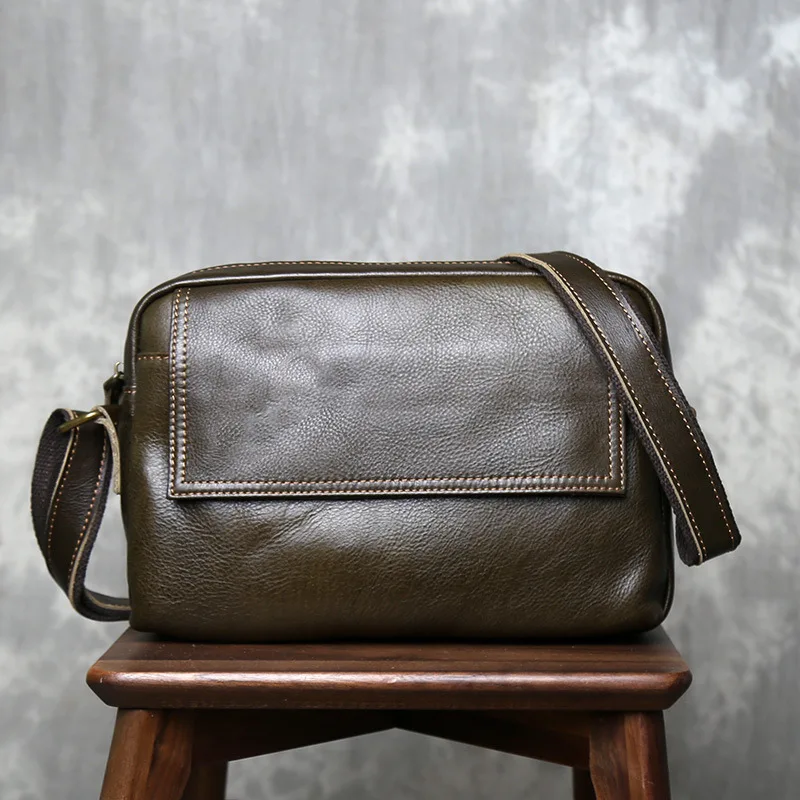 Men's Vintage Messenger Bag Genuine Leather Crossbody Bag, Retro Distressed Shoulder Bag for Casual Sporty Style