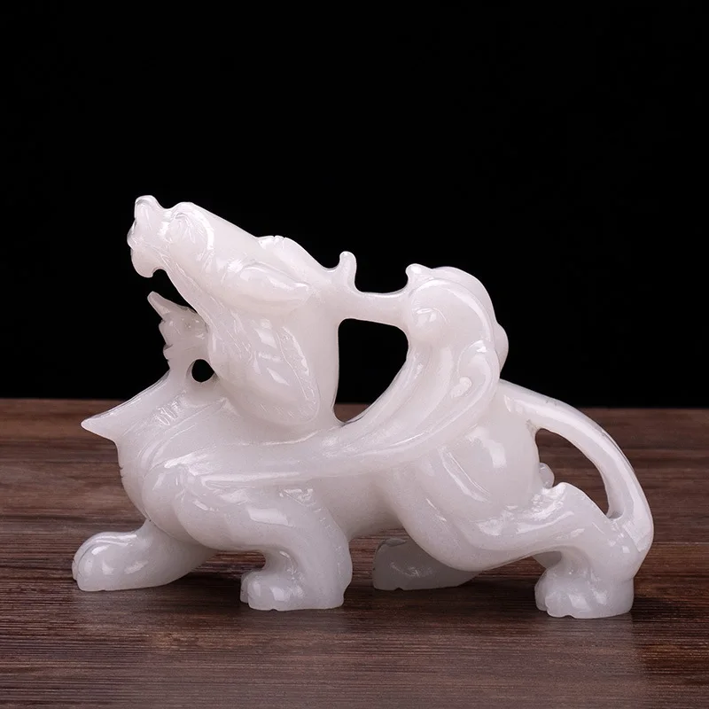White marble Pixiu ornament, top-grade jadeite, Pixiu flying figurine, suitable for living room, entrance, company, housewarming