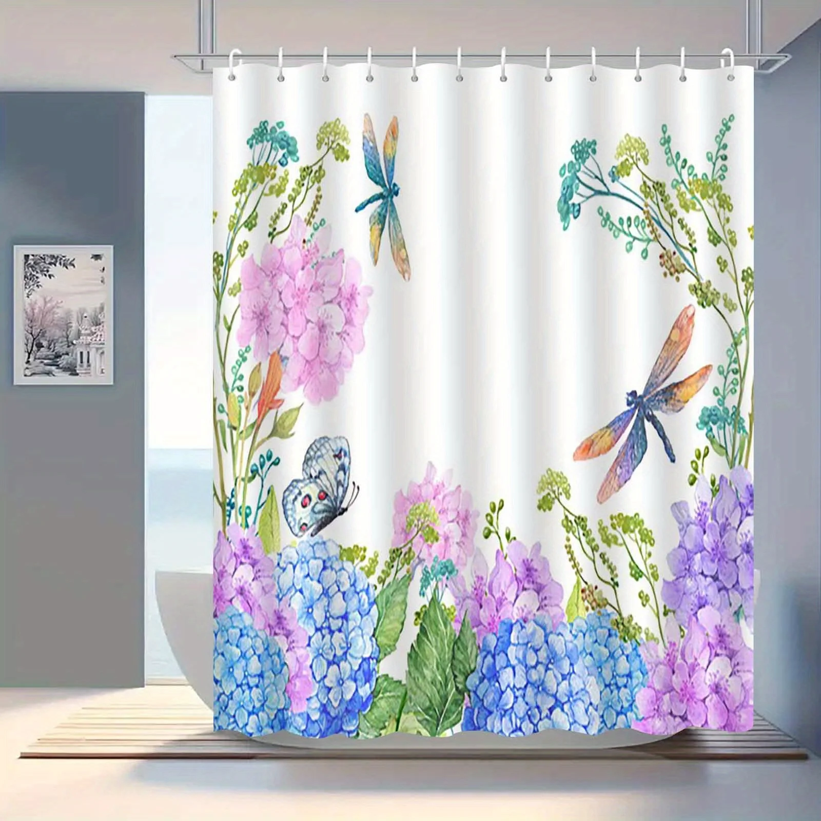 Jit1pc Vibrant And Lovely Embroidered Shower Curtain Featuring Ball Flowers, Dragonflies, And Butterflies, a Luxurious And Styli