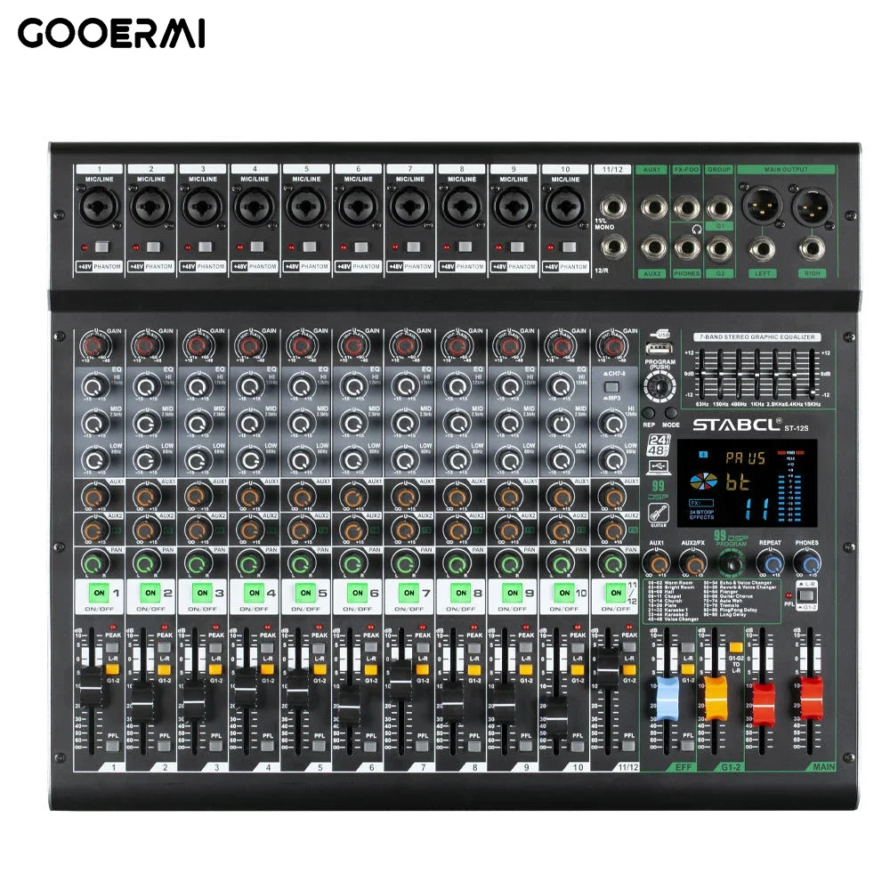 MIC-XT12 Professional 12 Channel Mixing Console 99DSP MixerStudio Audio Mixer 24Bit 48V Audio Mixer