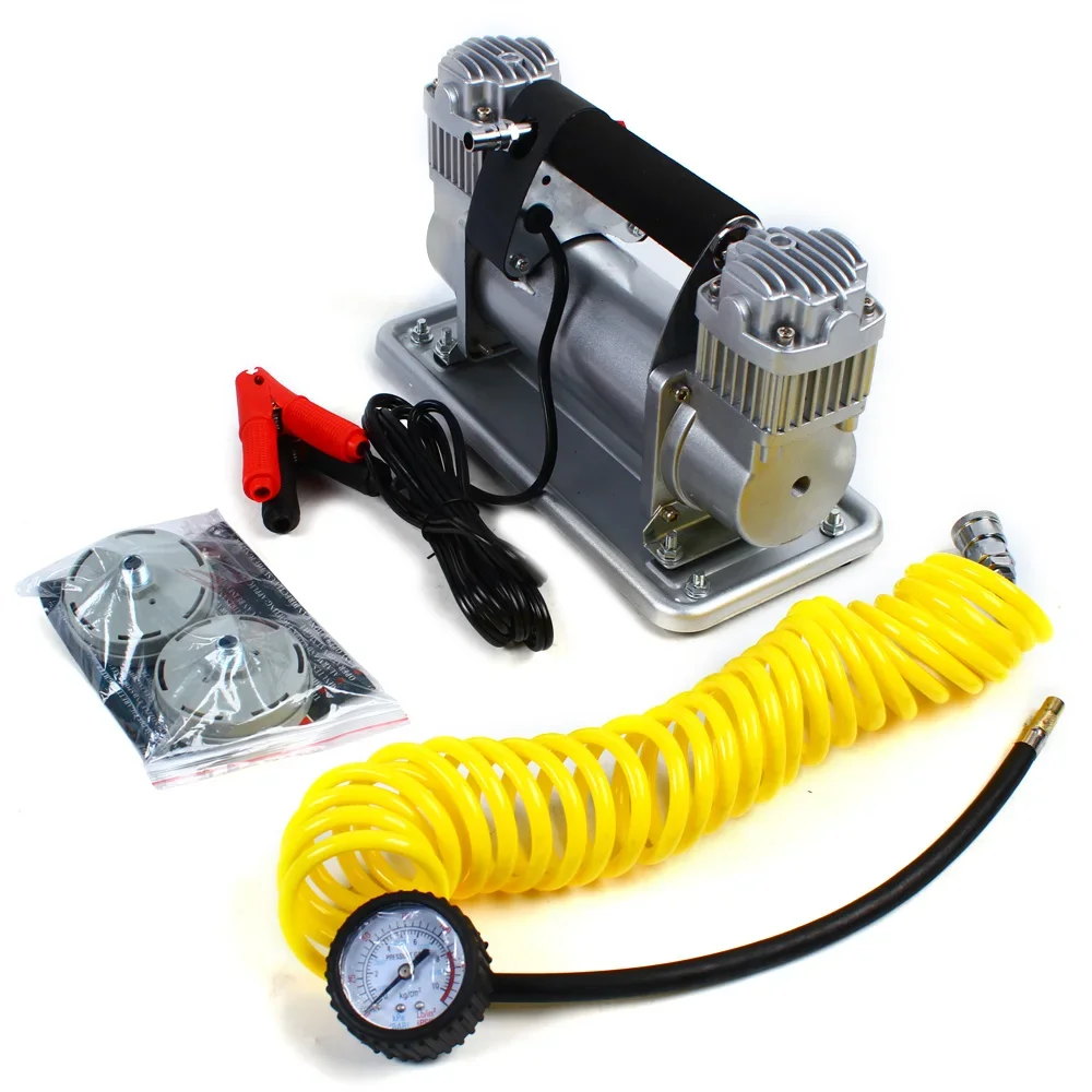 Portable Air Compressor 12V 480W 150 PSI Heavy Duty Air Pump Tire Inflator Powerful Metal Double Cylinder Pump