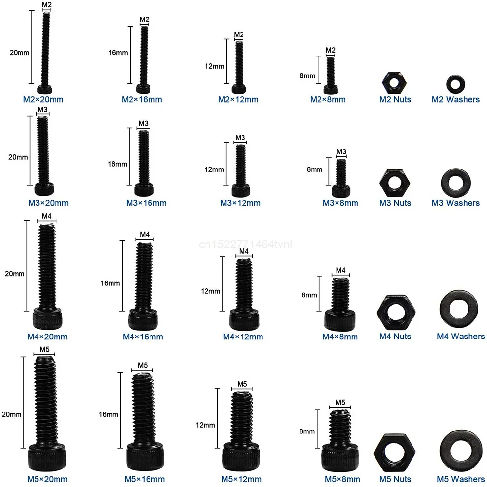 1120pcs M2 M3 M4 M5 Hex Socket Screw Set Carbon Steel Flat Round Cap Head Screws Bolts and Nuts Assortment Kit with Storage Box