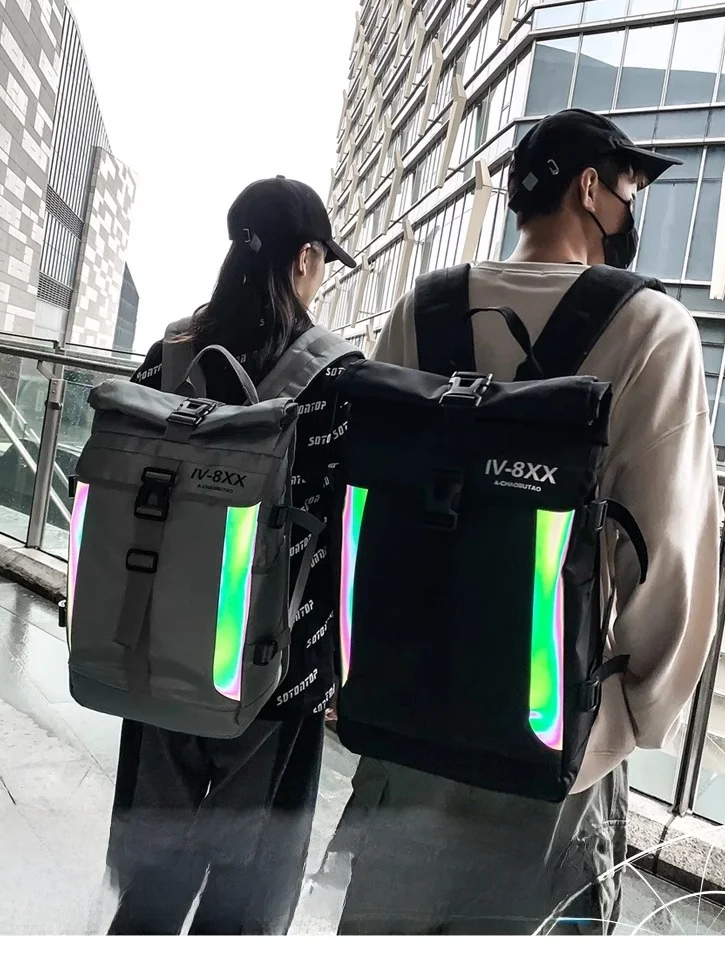 

Dibekia Reflective Sports Sle Men's Bapa Large Capaci Streetwear Brand Bookbag Nylon Material Youth Commuter Sle