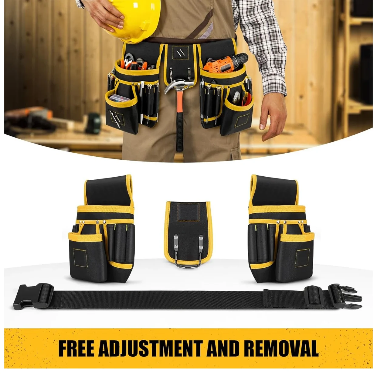 Tool Belt Bag Utility Belt Adjustable Pockets Tool Belts Detachable Work Pouch Bag Heavy Waist Apron Versatile Pouch