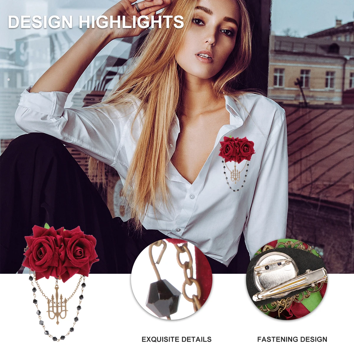

1pc Vintage Brooch Pin Lifelike Flower Tassel Corsage For Wedding Bridal Evening Party Prom Dress Accessory Hair Clip