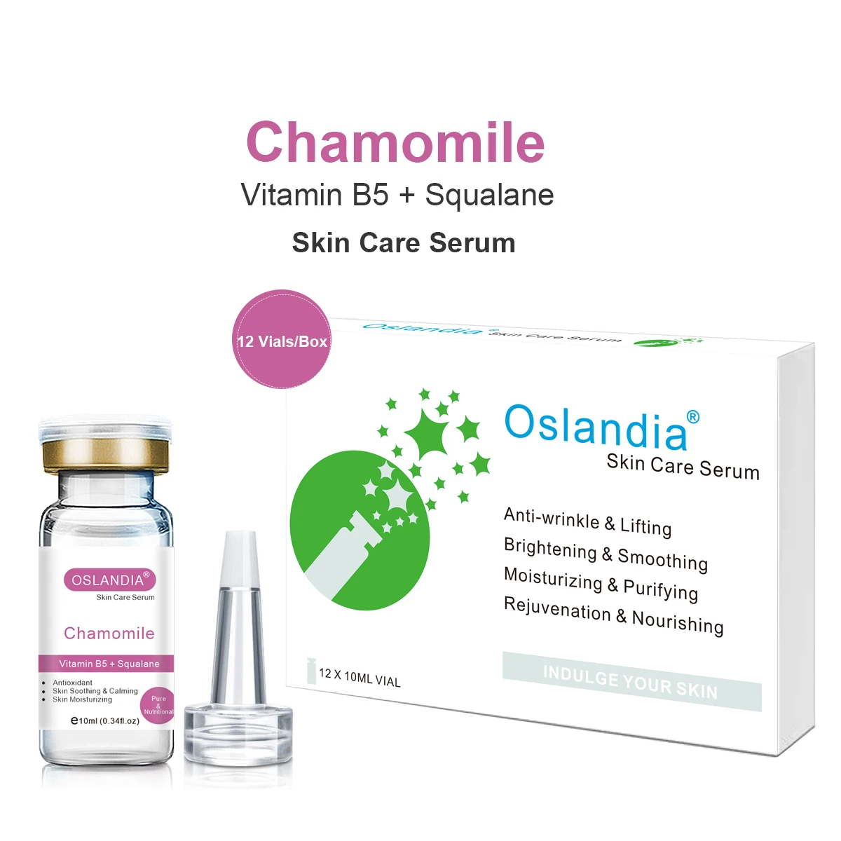 Oslandia Chamomile Vitamin B5 Squalane Skincare Soothing Facial Serum Moisturizing Antioxidant Face Essence 10mlx12 Vials/Box