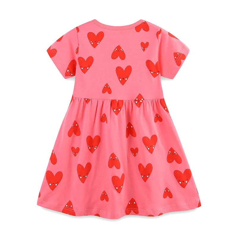 Girls' dress, new summer style, children's short-sleeved dress, fashionable heart print children's princess dress
