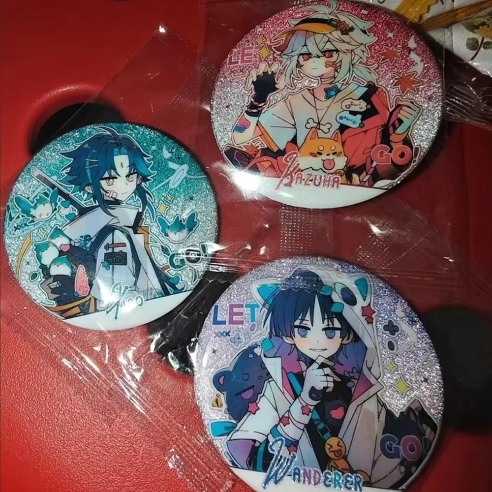 Game Wanderer Kabukimono Balladee Scaramouche Xiao Kaedehara Kazuha Pins Rectangle Breastpin Badge Jewelry