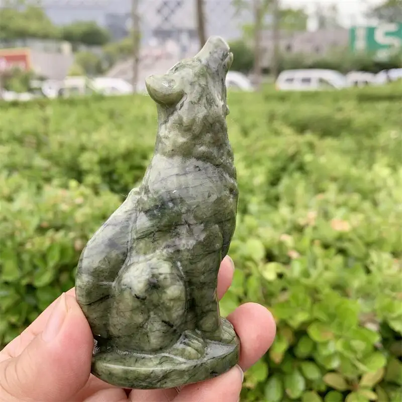 Natural Ophiolite Wolf Carving Healing Gemstone Animal Figurines Reiki Stone Lucky Decoration Gift 1pcs