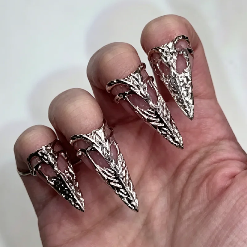 1/2pcs Gothic Punk Inlay Zircon Geometry Fingernail Opening Ring for Women Personality Steel Nail Covers Joint Ring Jewelry