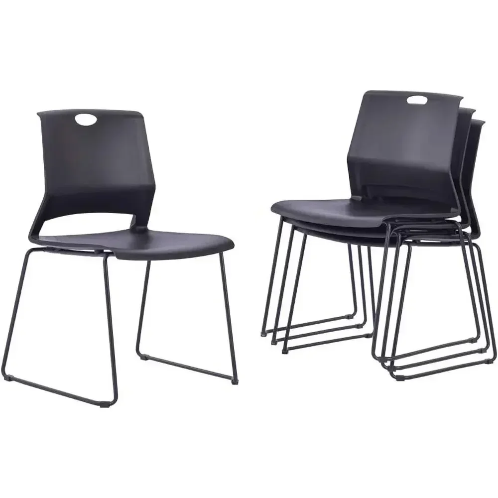 Black Stackable Chairs for Waiting and Conference Rooms (Set of 4)